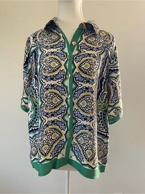 NEW Haute Hippie Style Geometric Pattern Button-Front Top Women’s Small